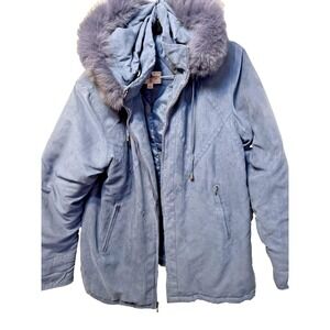 Giorgio Morandi Vintage Blue Real Fox Fur Trim Coat Size Large*